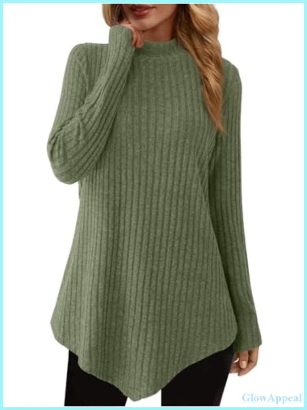 Mock Turtleneck Tunic Sweater Long Sleeve Ribbed Knit Top